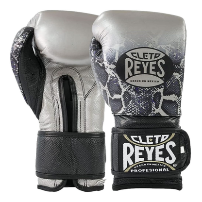 CLETO REYES Silver/Black Steel Snake Boxing Gloves