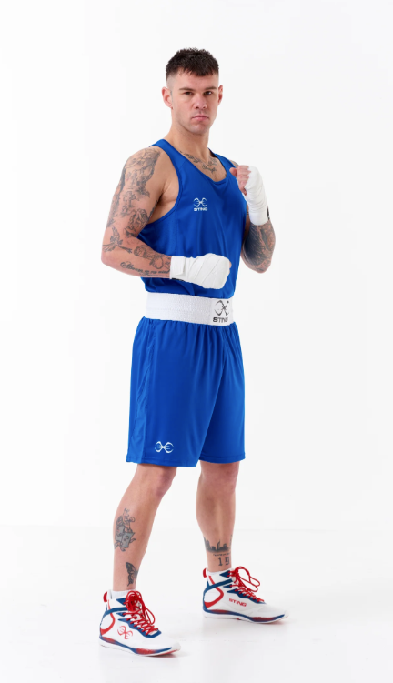 Sting Mens Mettle Boxing IBA Competition Shorts blue boxer