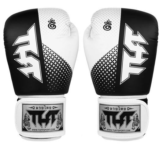 TUFF Black White Muay Thai Boxing Gloves
