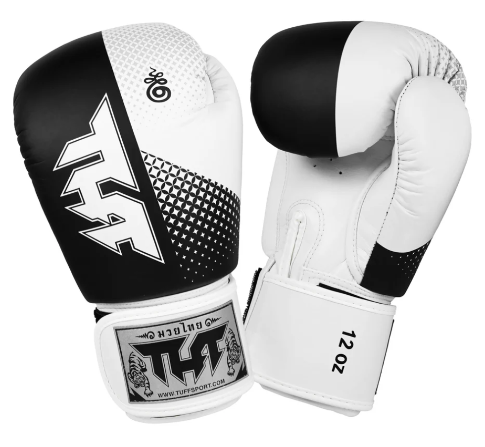 TUFF Black White Muay Thai Boxing Gloves
