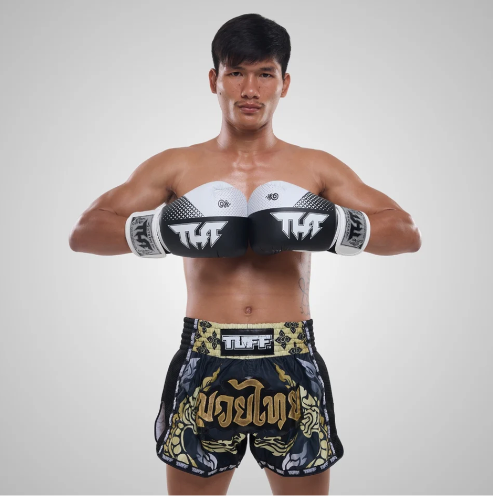 TUFF Black White Muay Thai Boxing Gloves