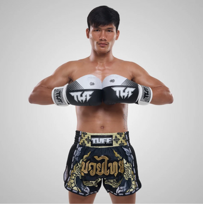TUFF Black White Muay Thai Boxing Gloves