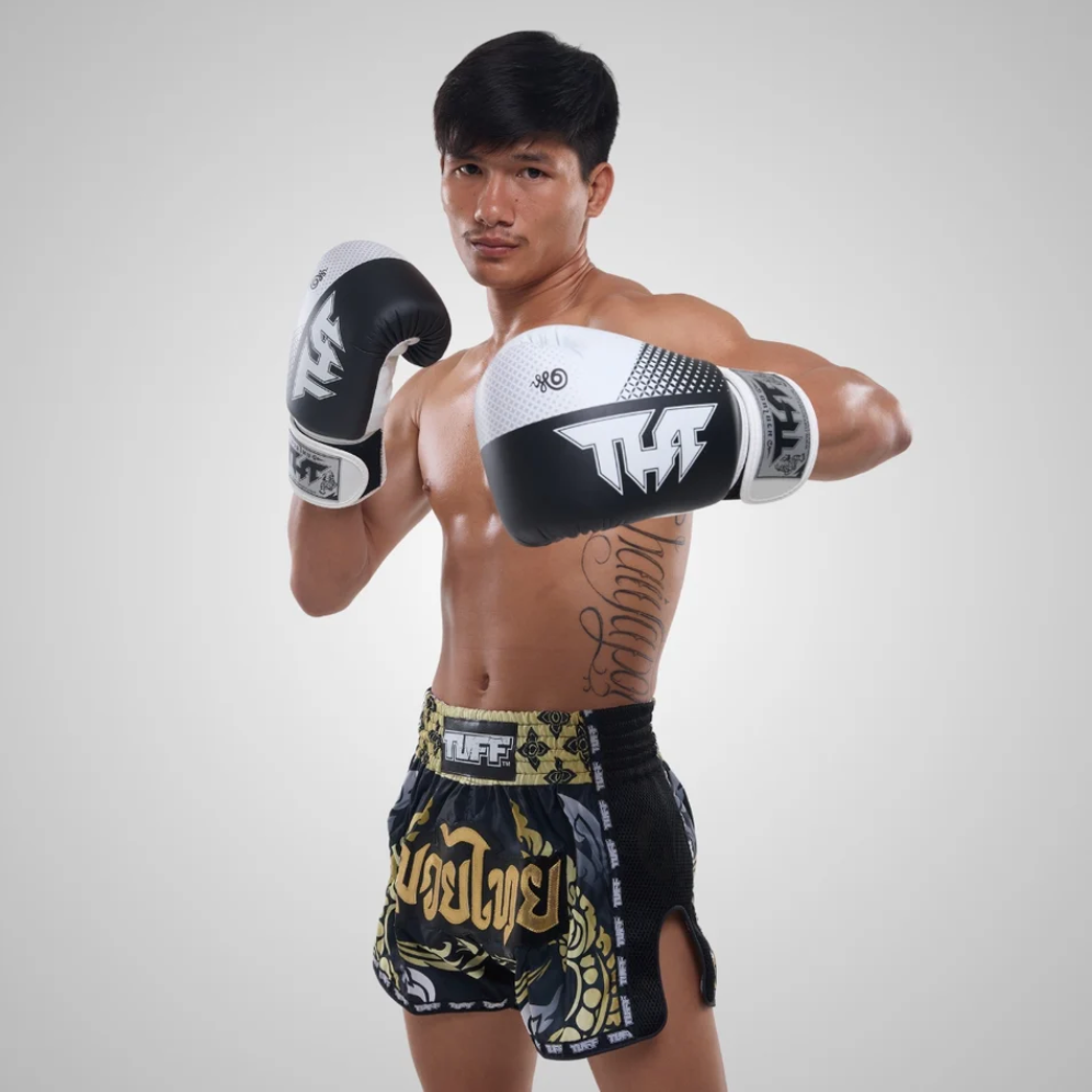 TUFF Black White Muay Thai Boxing Gloves