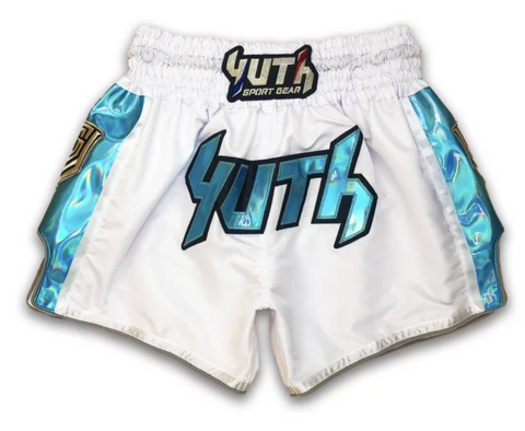 YUTH - Hologram Muay Thai Shorts - White/Blue
