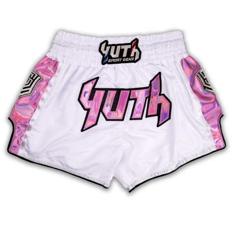 YUTH - Hologram Muay Thai Shorts - White/Pink