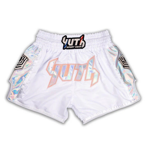 YUTH - Hologram Muay Thai Shorts - White/Silver/Orange